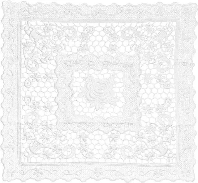 Main image of Retro Lace Placemat 15x15-in Square Embroidered Table Place Mats French Crochet Doilies Coasters Cup Mat for Home Wedding, White
