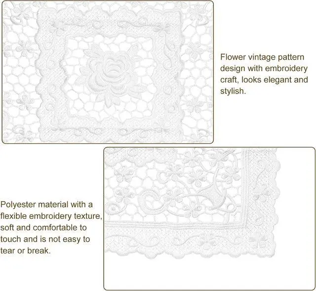 Alt view image 3 of 7 - Retro Lace Placemat 15x15-in Square Embroidered Table Place Mats French Crochet Doilies Coasters Cup Mat for Home Wedding, White