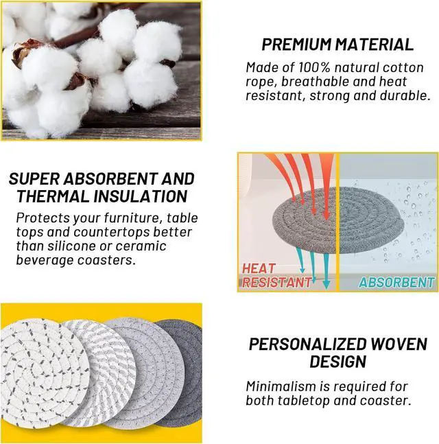 Alt view image 3 of 7 - 8 Pcs Drink Coasters with Holder, 4 Colors Absorbent Coasters, Minimalist Cotton Woven Coaster Set for Living Room Decor, Tabletop Protection Suitable for Kinds of Cups, 4.3 Inches