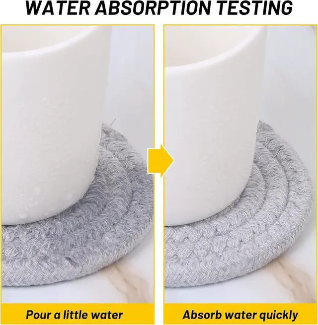 Alt view image 4 of 7 - 8 Pcs Drink Coasters with Holder, 4 Colors Absorbent Coasters, Minimalist Cotton Woven Coaster Set for Living Room Decor, Tabletop Protection Suitable for Kinds of Cups, 4.3 Inches