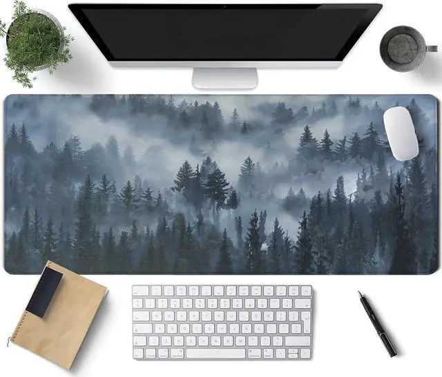 Main image of Grey Forest Patterns Desk Mat, Large Gaming Mouse Pad Non-Slip Rubber Base with Stitched Edges, Waterproof Protection for PC Laptop Home Office Desk Decor (31.5x15.7in)