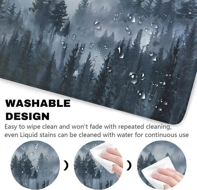 Alt view image 2 of 7 - Grey Forest Patterns Desk Mat, Large Gaming Mouse Pad Non-Slip Rubber Base with Stitched Edges, Waterproof Protection for PC Laptop Home Office Desk Decor (31.5x15.7in)