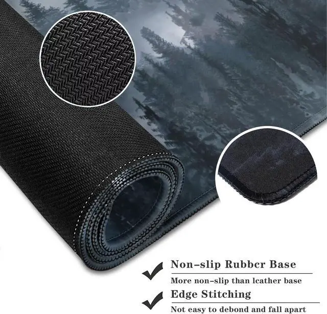 Alt view image 5 of 7 - Grey Forest Patterns Desk Mat, Large Gaming Mouse Pad Non-Slip Rubber Base with Stitched Edges, Waterproof Protection for PC Laptop Home Office Desk Decor (31.5x15.7in)