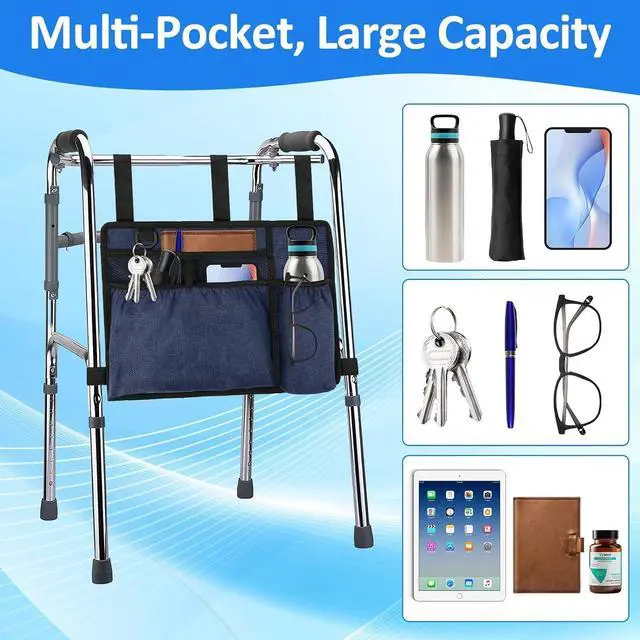Alt view image 6 of 7 - Walker Bag Basket with Cup Holder for Folding Walker Accessories