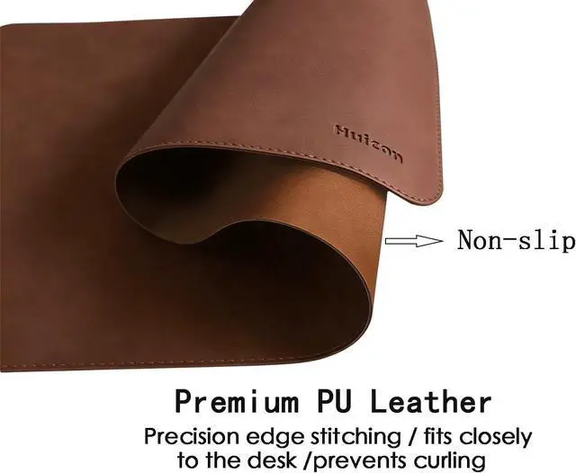Alt view image 4 of 7 - Soft Anti-Curl Faux PU Desk Mat 23.6"x13.8", Waterproof Heat Safe Non-Slip Vintage Desk Pad, Stitched Edge Wipeable Tear Resistant Desktop Protector for Work from Home Office (Brown)