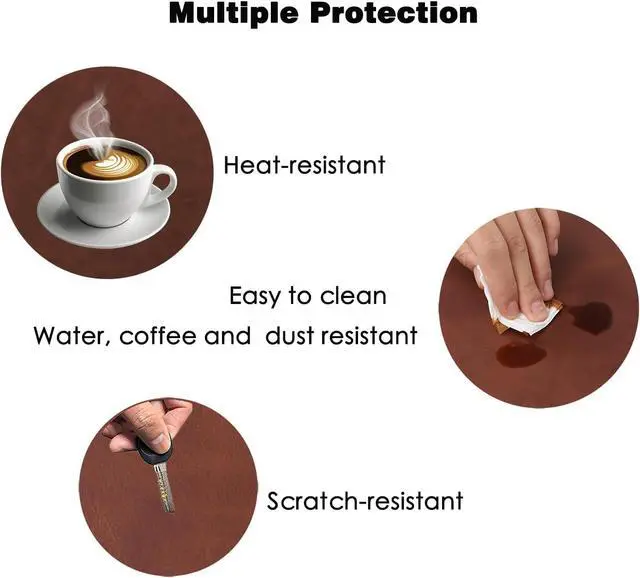Alt view image 6 of 7 - Soft Anti-Curl Faux PU Desk Mat 23.6"x13.8", Waterproof Heat Safe Non-Slip Vintage Desk Pad, Stitched Edge Wipeable Tear Resistant Desktop Protector for Work from Home Office (Brown)