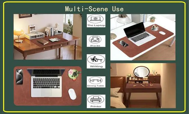 Alt view image 5 of 7 - Soft Anti-Curl Faux PU Desk Mat 23.6"x13.8", Waterproof Heat Safe Non-Slip Vintage Desk Pad, Stitched Edge Wipeable Tear Resistant Desktop Protector for Work from Home Office (Brown)