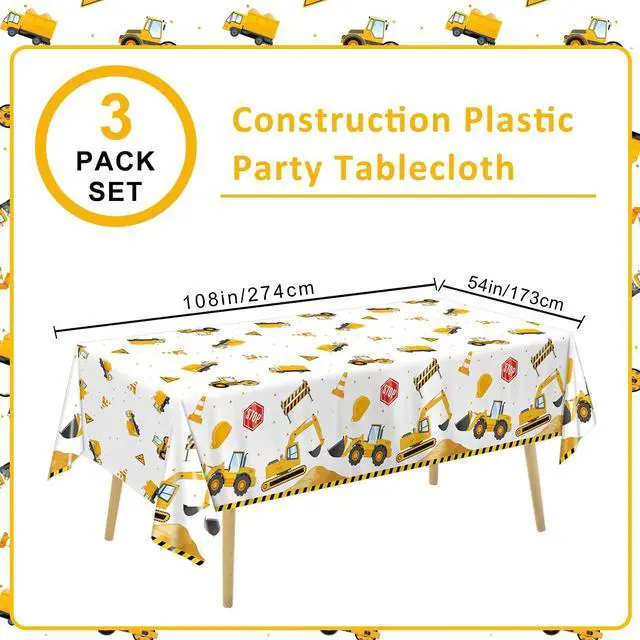Alt view image 2 of 7 - 3 Pack Construction Plastic Birthday Party Tablecloths, 54 x 108 Inches - Truck Excavator Table Covers for Construction Birthday Decorations
