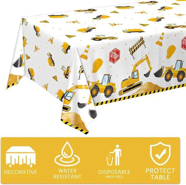 Alt view image 3 of 7 - 3 Pack Construction Plastic Birthday Party Tablecloths, 54 x 108 Inches - Truck Excavator Table Covers for Construction Birthday Decorations