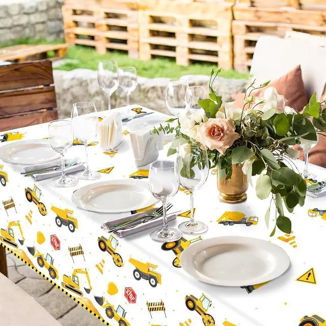 Alt view image 5 of 7 - 3 Pack Construction Plastic Birthday Party Tablecloths, 54 x 108 Inches - Truck Excavator Table Covers for Construction Birthday Decorations