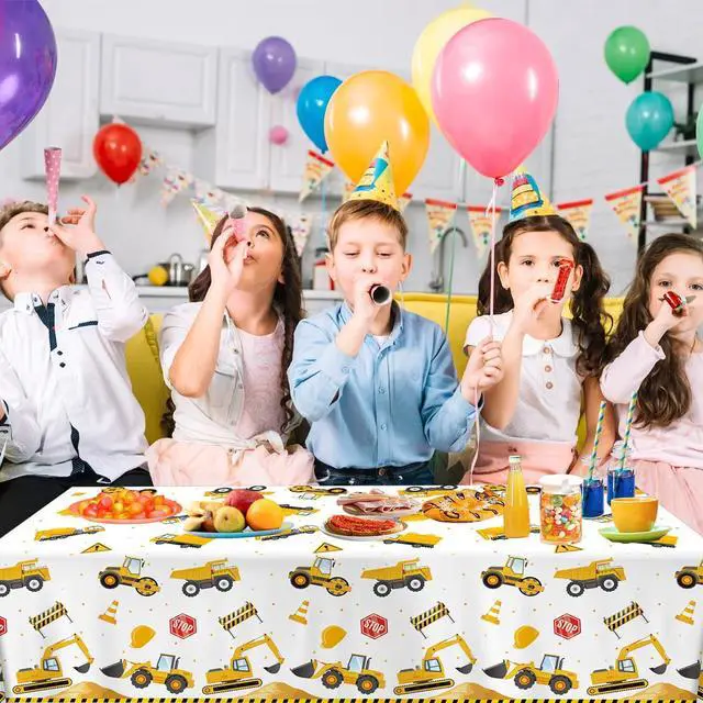 Alt view image 6 of 7 - 3 Pack Construction Plastic Birthday Party Tablecloths, 54 x 108 Inches - Truck Excavator Table Covers for Construction Birthday Decorations