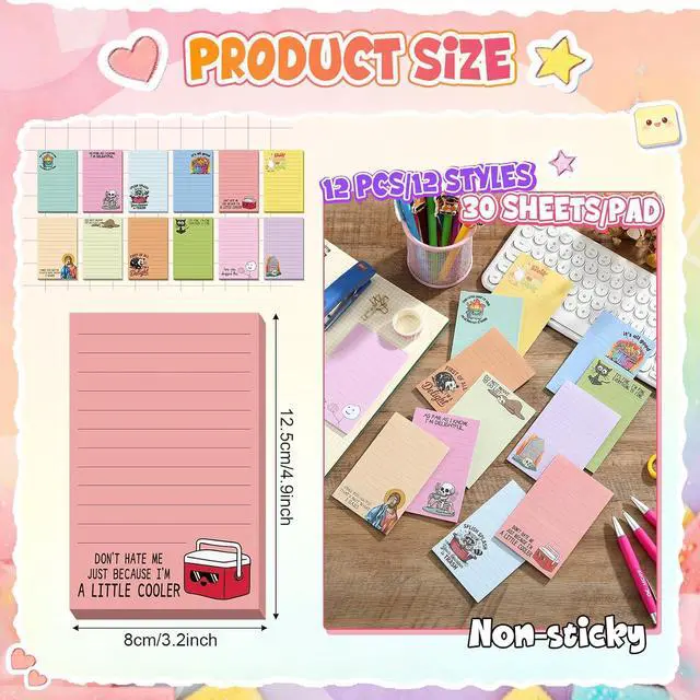 Alt view image 2 of 7 - 12 Pack Funny Notepads, 5 x 3'', Funny, Candy Color