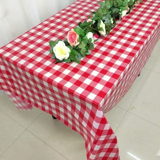 Alt view image 3 of 3 - Pcs of 2 Red & White Premium Plastic Checkered Flag Tablecloths Picnic Table Covers, Tablecovers Party Favor (2, RED & WHITE)