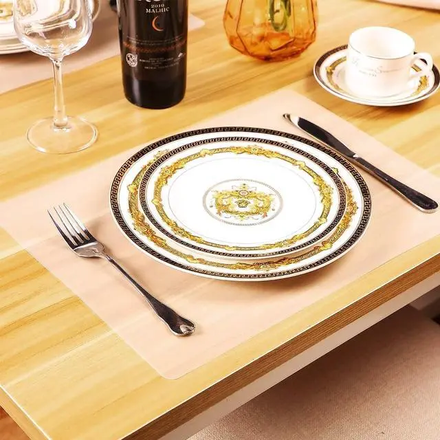 Alt view image 2 of 7 - 6 Pcs Clear Plastic Placemats for Dining Table Heat-Resistant Place Mats 15.7 x 11.8 Inch Washable and Wipeable Table Protector for Kitchen, Dining, Crafting and Shelf Liner