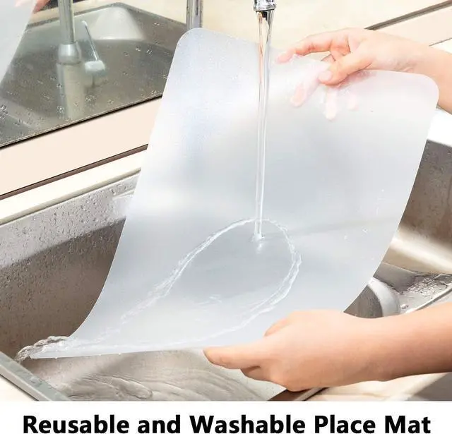 Alt view image 4 of 7 - 6 Pcs Clear Plastic Placemats for Dining Table Heat-Resistant Place Mats 15.7 x 11.8 Inch Washable and Wipeable Table Protector for Kitchen, Dining, Crafting and Shelf Liner