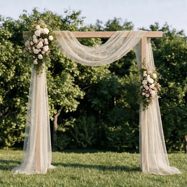 Alt view image 6 of 7 - Pearl Beige Gauze Table Runner 120 Inch 10FT, Seasonal Sheer Dining Holiday Wedding Birthday Baby Shower Table Decor for Home Party