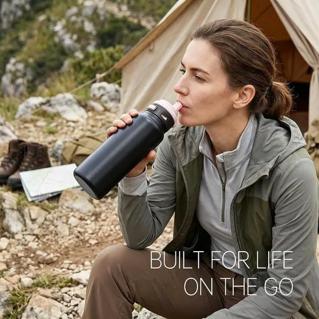 Alt view image 3 of 7 - 24 oz Insulated Water Bottle, 2-in-1 Stainless Steel with Straw and Spout, Leak Proof,Fits in Car Cup Holder, 304 Stainless Steel with Wide Mouth, Great for Sports, Travel, Work (Black)