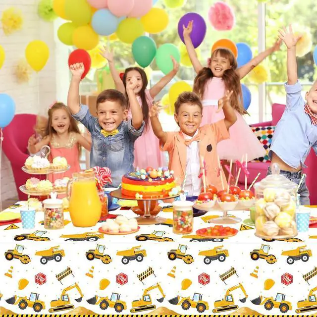 Alt view image 7 of 7 - 3 Pack Construction Plastic Birthday Party Tablecloths, 54 x 108 Inches - Truck Excavator Table Covers for Construction Birthday Decorations