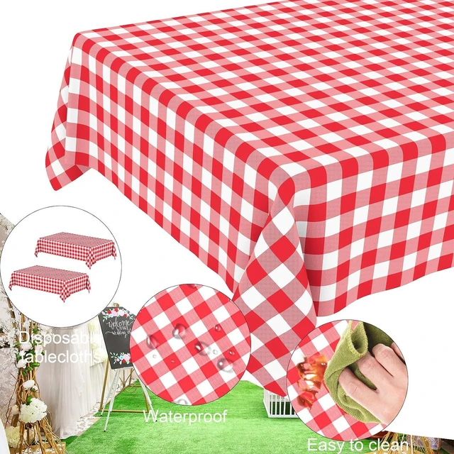 Alt view image 2 of 7 - 2 Pcs Red Gingham Tablecloth, Disposable Plastic Red Checkered Table Cloth, Red & White Plaid Table Cover for Outdoor Picnic, Wedding, Baby & Bridal Shower, Birthday Party (54 x 108 Inch)