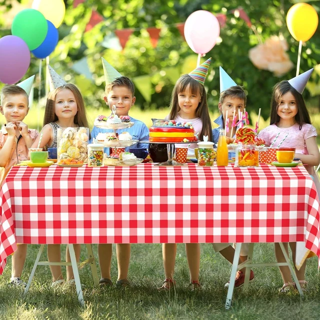 Alt view image 3 of 7 - 2 Pcs Red Gingham Tablecloth, Disposable Plastic Red Checkered Table Cloth, Red & White Plaid Table Cover for Outdoor Picnic, Wedding, Baby & Bridal Shower, Birthday Party (54 x 108 Inch)