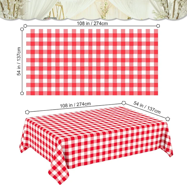 Alt view image 4 of 7 - 2 Pcs Red Gingham Tablecloth, Disposable Plastic Red Checkered Table Cloth, Red & White Plaid Table Cover for Outdoor Picnic, Wedding, Baby & Bridal Shower, Birthday Party (54 x 108 Inch)