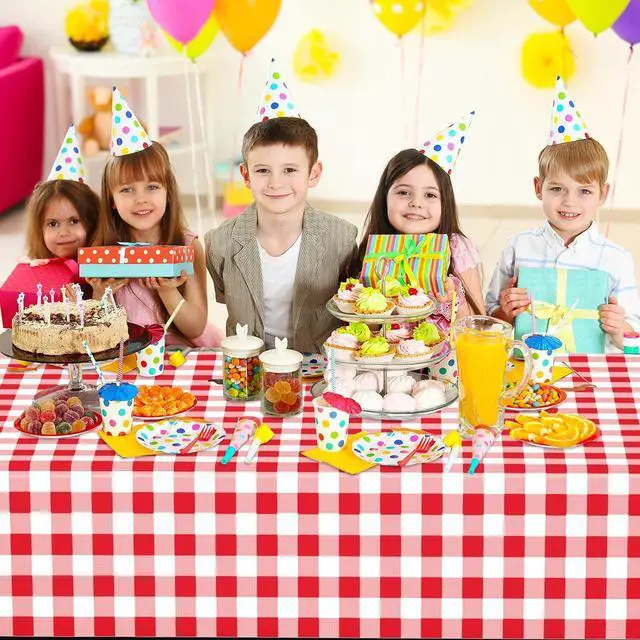 Alt view image 6 of 7 - 2 Pcs Red Gingham Tablecloth, Disposable Plastic Red Checkered Table Cloth, Red & White Plaid Table Cover for Outdoor Picnic, Wedding, Baby & Bridal Shower, Birthday Party (54 x 108 Inch)