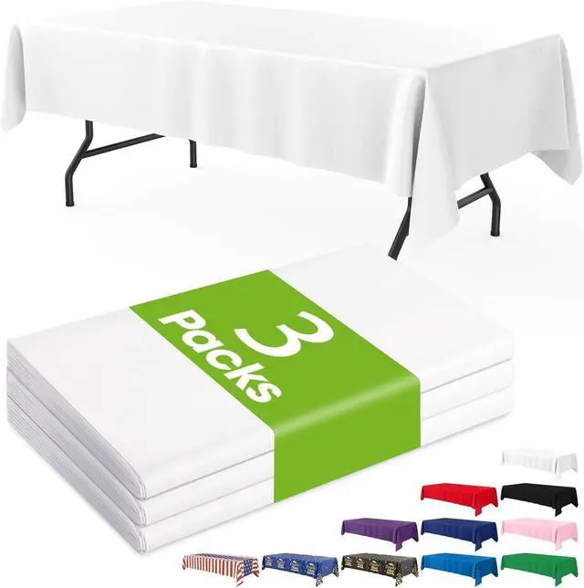 Main image of Plastic Table Cloth Disposable 3 Pack, 54x108 Inch Rectangular Table Cloth, Leakproof Table Cover for Parties, Picnic, Weddings, White