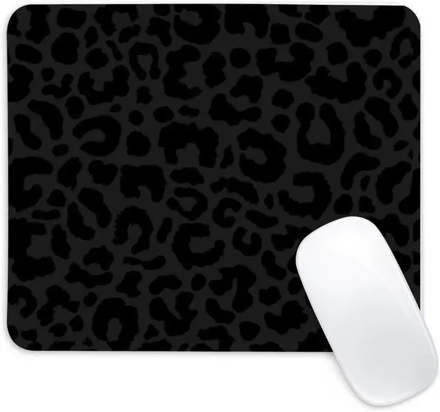 Main image of Black Leopard Print Square Mouse Pad,Non-Slip Rubber Base Mouse Pad, Home Office Decoration Desktop Accessory,Laptop Mouse Pad for Office Laptops,9.4x7.8x0.12inch.