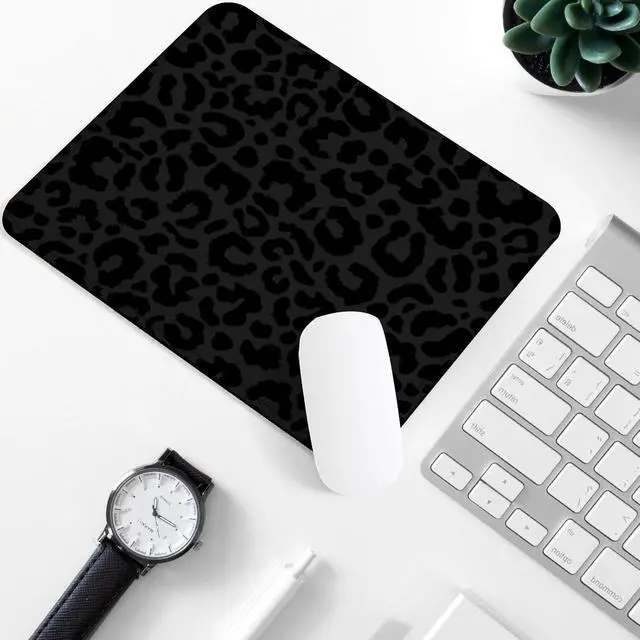Alt view image 2 of 7 - Black Leopard Print Square Mouse Pad,Non-Slip Rubber Base Mouse Pad, Home Office Decoration Desktop Accessory,Laptop Mouse Pad for Office Laptops,9.4x7.8x0.12inch.
