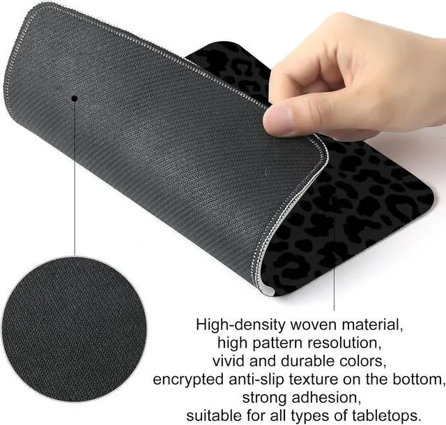 Alt view image 3 of 7 - Black Leopard Print Square Mouse Pad,Non-Slip Rubber Base Mouse Pad, Home Office Decoration Desktop Accessory,Laptop Mouse Pad for Office Laptops,9.4x7.8x0.12inch.