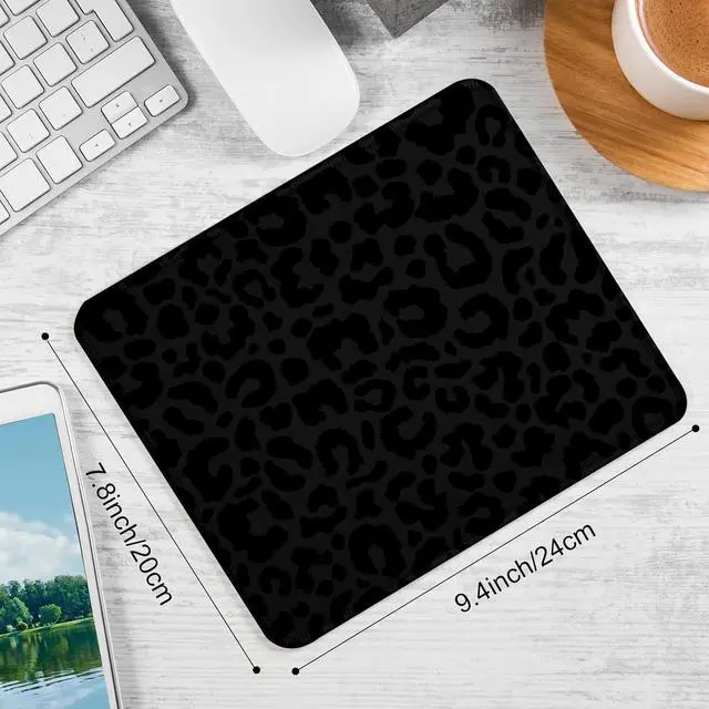 Alt view image 4 of 7 - Black Leopard Print Square Mouse Pad,Non-Slip Rubber Base Mouse Pad, Home Office Decoration Desktop Accessory,Laptop Mouse Pad for Office Laptops,9.4x7.8x0.12inch.