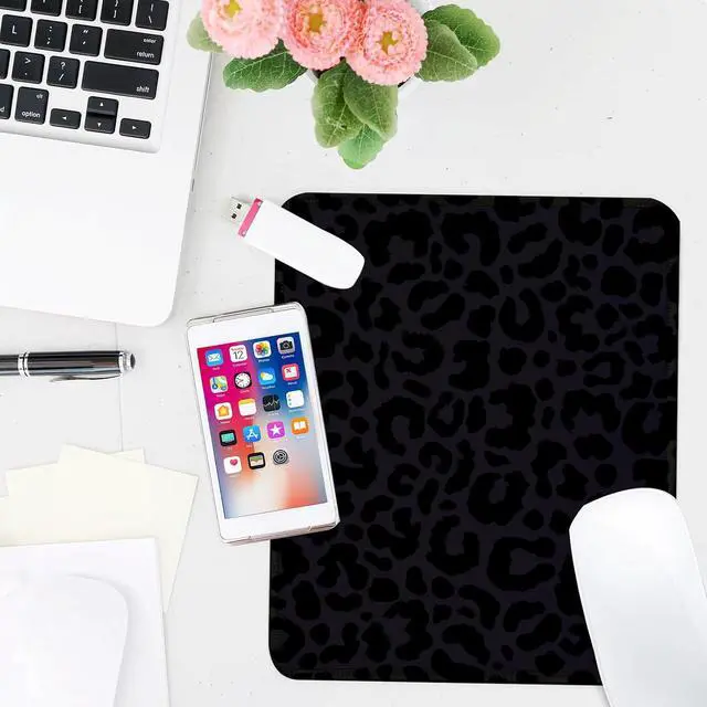 Alt view image 6 of 7 - Black Leopard Print Square Mouse Pad,Non-Slip Rubber Base Mouse Pad, Home Office Decoration Desktop Accessory,Laptop Mouse Pad for Office Laptops,9.4x7.8x0.12inch.