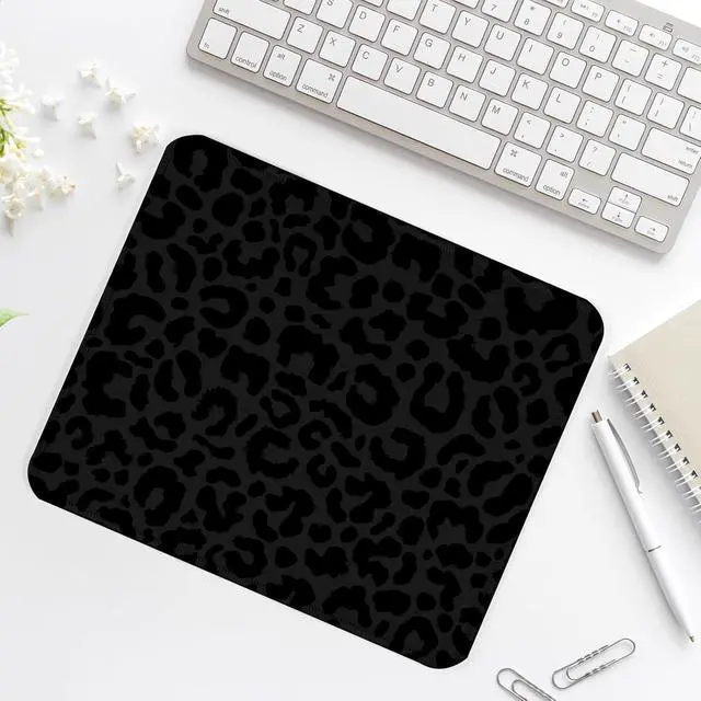 Alt view image 7 of 7 - Black Leopard Print Square Mouse Pad,Non-Slip Rubber Base Mouse Pad, Home Office Decoration Desktop Accessory,Laptop Mouse Pad for Office Laptops,9.4x7.8x0.12inch.