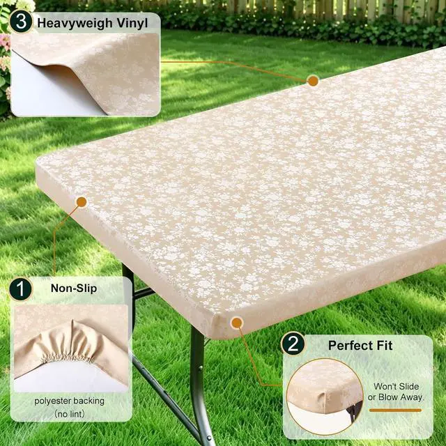 Alt view image 5 of 7 - Heavy Duty Vinyl Fitted Tablecloths for 6 Foot Rectangle Tables