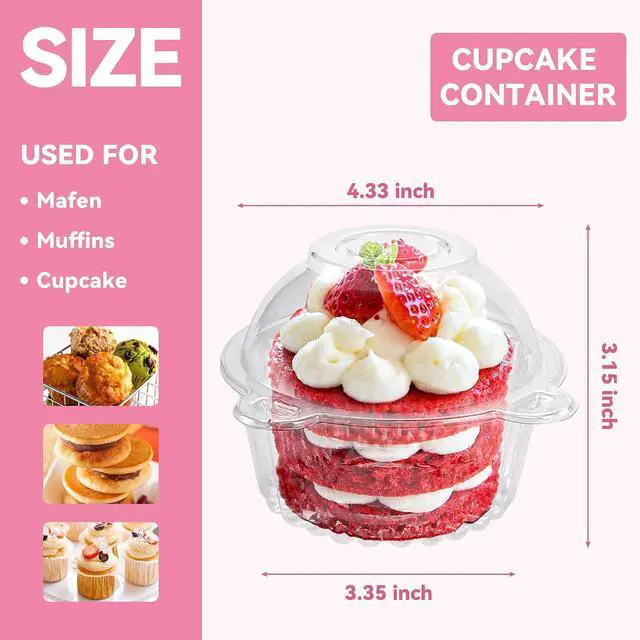 Alt view image 2 of 7 - 50 Pack Individual Cupcake Containers Plastic Cupcake Holders Deep Dome Muffin Containers