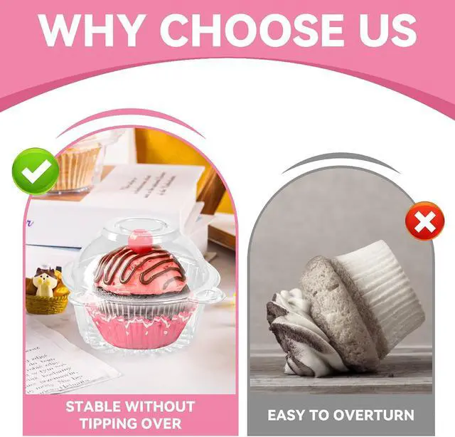 Alt view image 3 of 7 - 50 Pack Individual Cupcake Containers Plastic Cupcake Holders Deep Dome Muffin Containers
