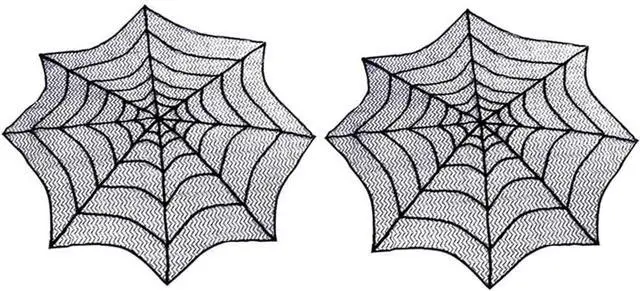 Main image of 2Pcs Halloween Tablecloth Lace Spiderweb Table Cloth, 30-Inch Centerpiece Round Table Topper for Halloween Decorations Festive Party Supplies