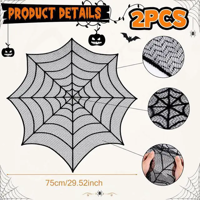 Alt view image 3 of 7 - 2Pcs Halloween Tablecloth Lace Spiderweb Table Cloth, 30-Inch Centerpiece Round Table Topper for Halloween Decorations Festive Party Supplies