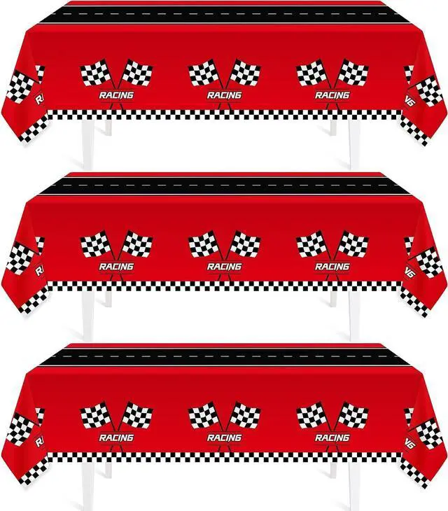 Main image of 3Pcs Racing Car Plastic Tablecloth, Race Birthday Party Decorations, 54'' x 108'' Checkered Table Cloth Decor, Favors Rectangular Tablecloth for Boys Baby Shower Home