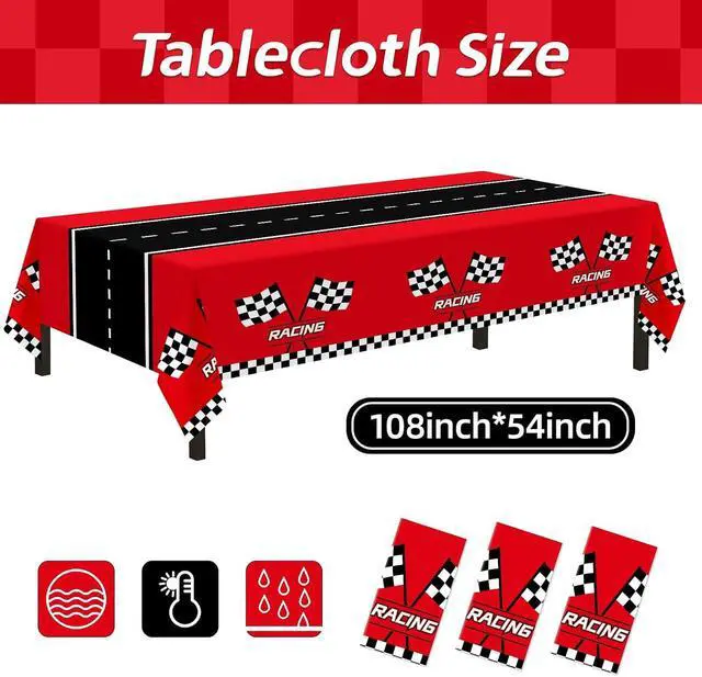 Alt view image 2 of 7 - 3Pcs Racing Car Plastic Tablecloth, Race Birthday Party Decorations, 54'' x 108'' Checkered Table Cloth Decor, Favors Rectangular Tablecloth for Boys Baby Shower Home
