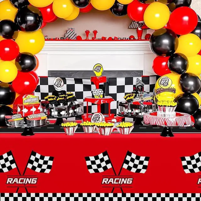 Alt view image 5 of 7 - 3Pcs Racing Car Plastic Tablecloth, Race Birthday Party Decorations, 54'' x 108'' Checkered Table Cloth Decor, Favors Rectangular Tablecloth for Boys Baby Shower Home