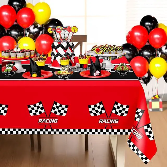 Alt view image 6 of 7 - 3Pcs Racing Car Plastic Tablecloth, Race Birthday Party Decorations, 54'' x 108'' Checkered Table Cloth Decor, Favors Rectangular Tablecloth for Boys Baby Shower Home