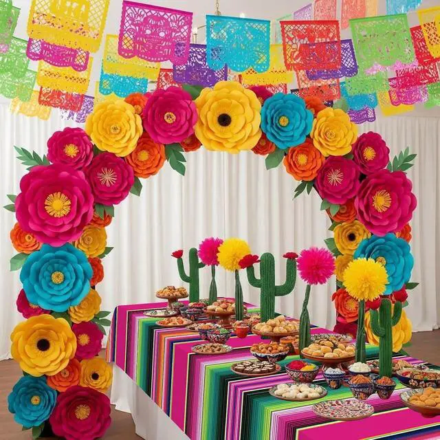 Alt view image 5 of 7 - 3 Pack Mexican Fiesta Plastic Tablecloth, Rectangle Disposable Table Cloth Striped Table Cover for Cinco De Mayo Taco Night Fiesta Party Decoration,Mexican Wedding Birthday Home Decor, 108X54 Inch