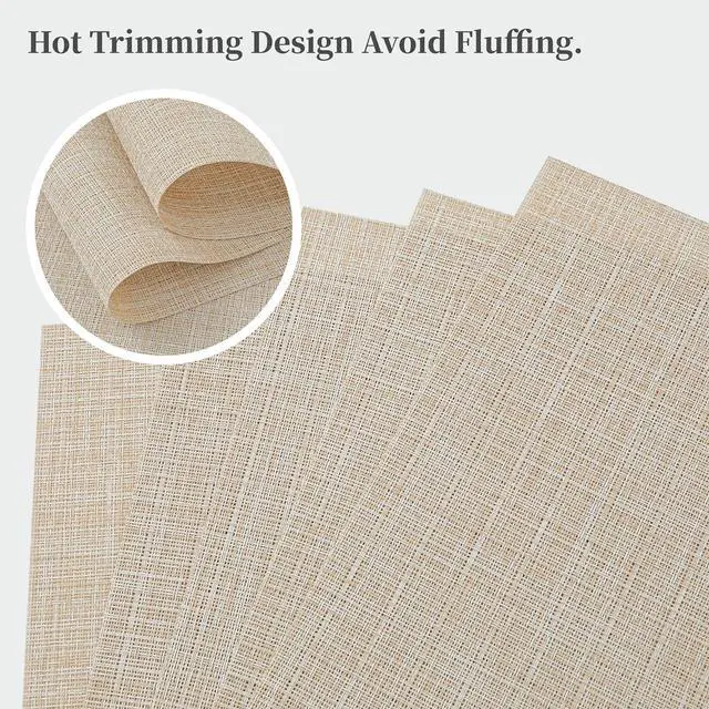 Alt view image 3 of 7 - Beige Placemats Set of 4 - Heat-Resistant, Non-Slip Table Mats, Washable Woven Vinyl for Indoor & Outdoor Dining