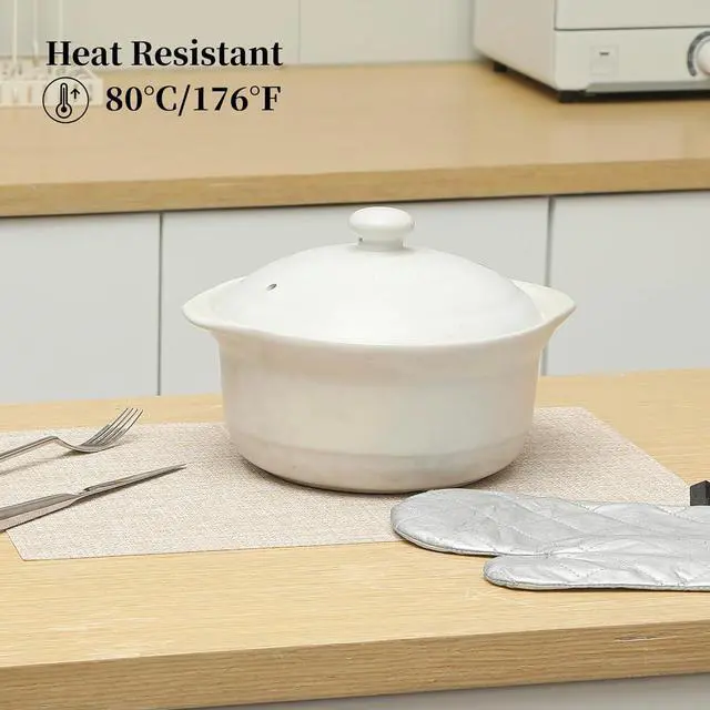 Alt view image 4 of 7 - Beige Placemats Set of 4 - Heat-Resistant, Non-Slip Table Mats, Washable Woven Vinyl for Indoor & Outdoor Dining