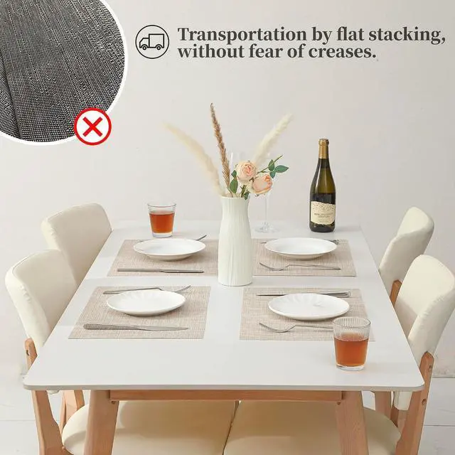 Alt view image 6 of 7 - Beige Placemats Set of 4 - Heat-Resistant, Non-Slip Table Mats, Washable Woven Vinyl for Indoor & Outdoor Dining