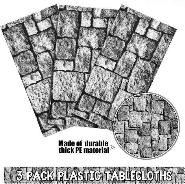 Alt view image 3 of 7 - 3 Pack Stone Wall Tablecloths Plastic Rock Medieval