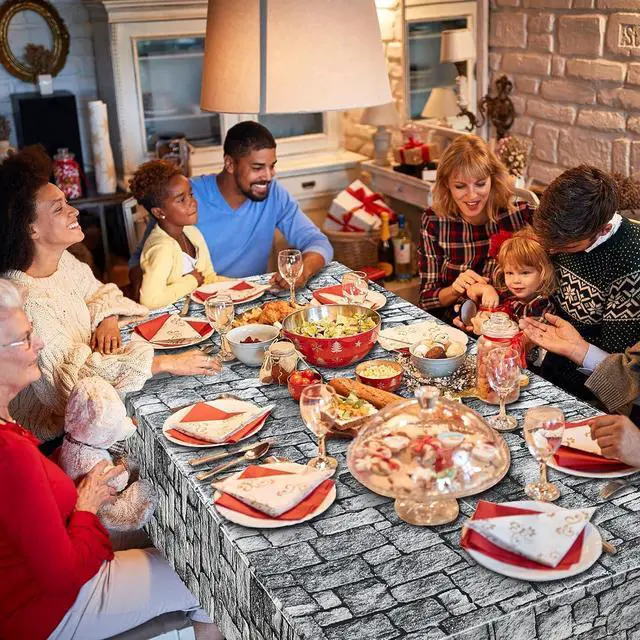 Alt view image 5 of 7 - 3 Pack Stone Wall Tablecloths Plastic Rock Medieval
