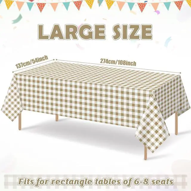 Alt view image 2 of 7 - 3pcs 54X108inch Khkai Brown Beige Gingham Plastic Tablecloth