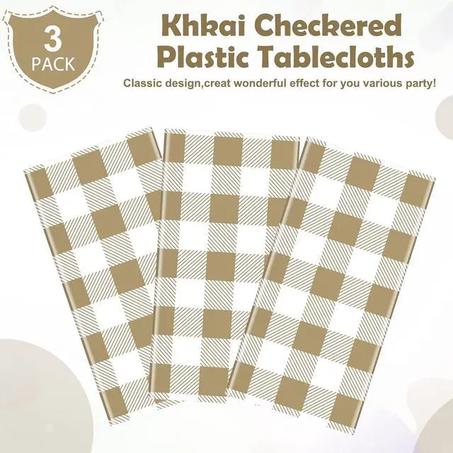 Alt view image 4 of 7 - 3pcs 54X108inch Khkai Brown Beige Gingham Plastic Tablecloth